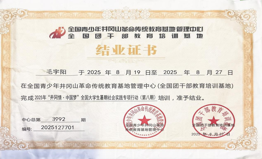 毛宇阳（全国团干部结业证书）.png